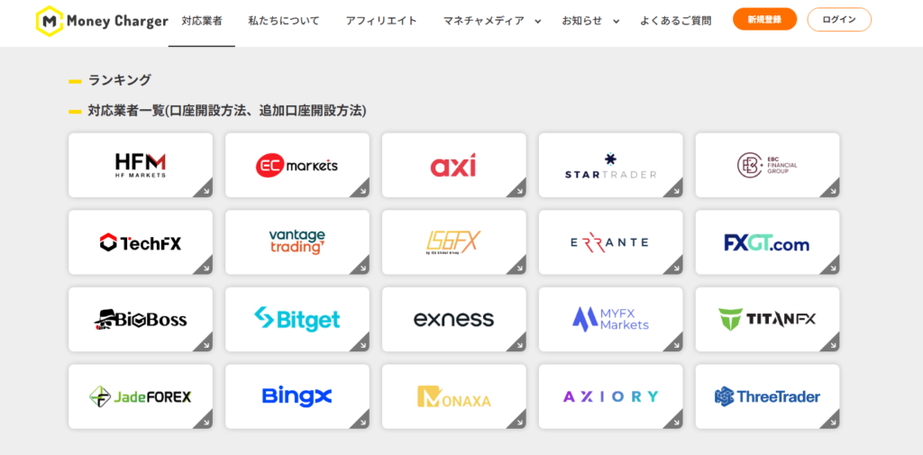 マネチャ(Money Charger)　対応業者一覧