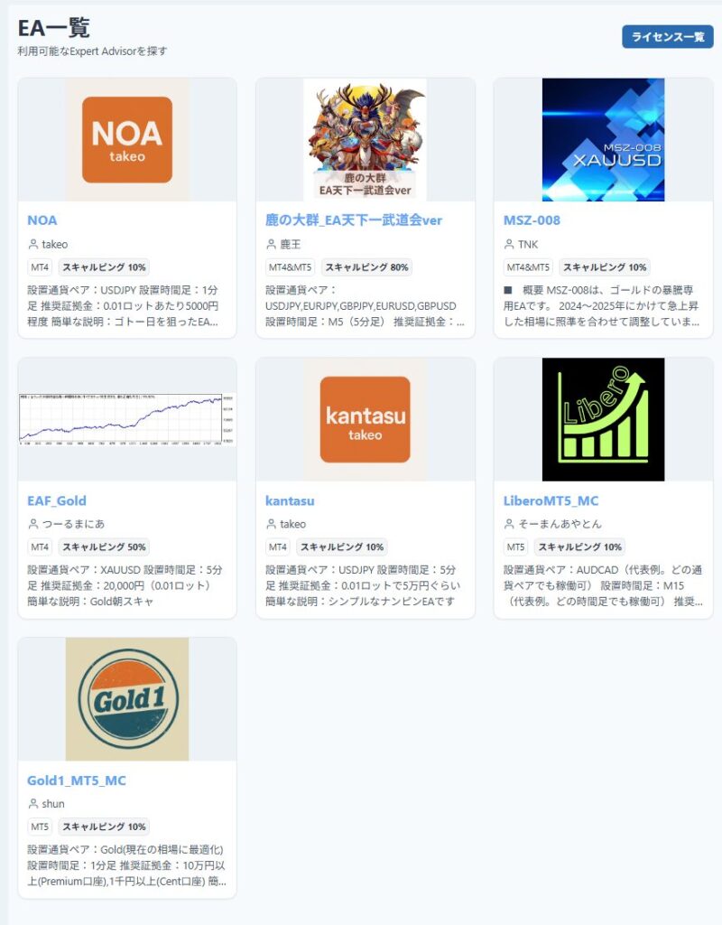 マネチャ(Money Charger)　EA一覧