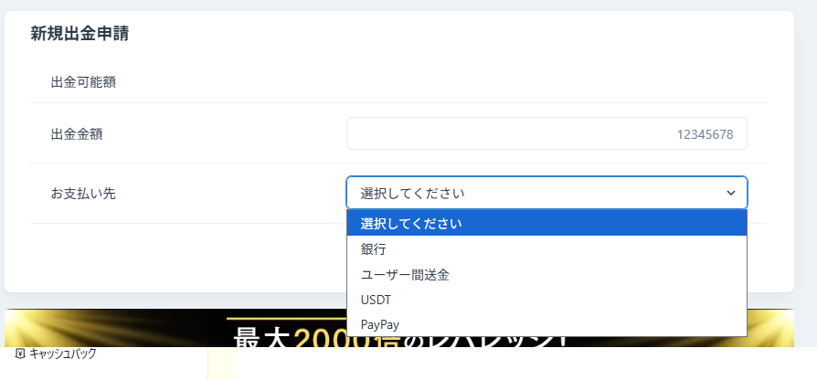 マネチャ(Money Charger) 新規出金申請